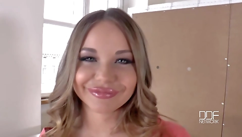 Sexy brunette hair shows her new body